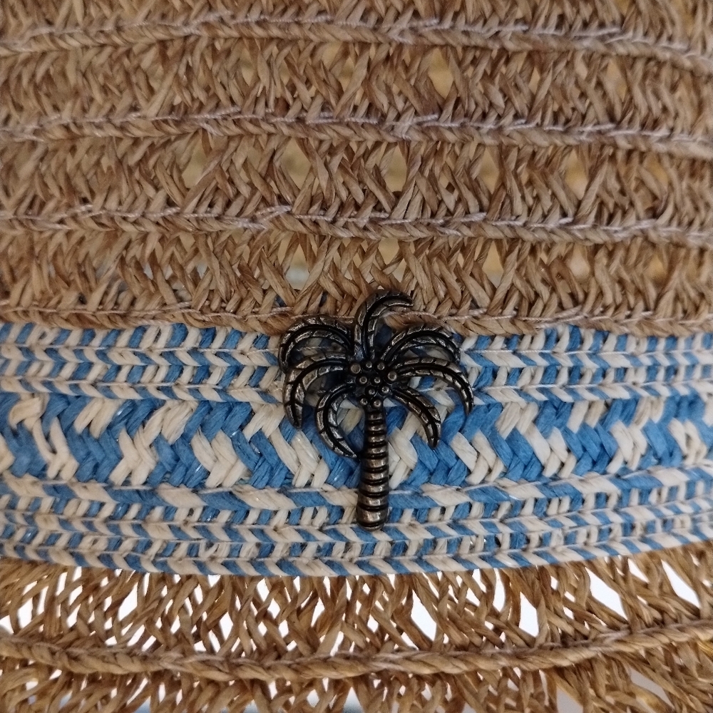 Sun'n'Sand Straw Hat Blue White Woven Trim